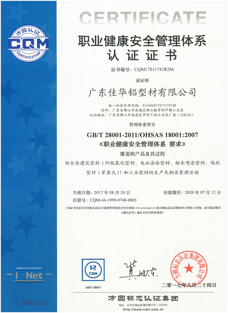 职业健康安全管理体系认证